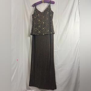 VTG 90s Black Gold Sequin Sleeveless Cocktail Party  Maxi Dress Size L-XL